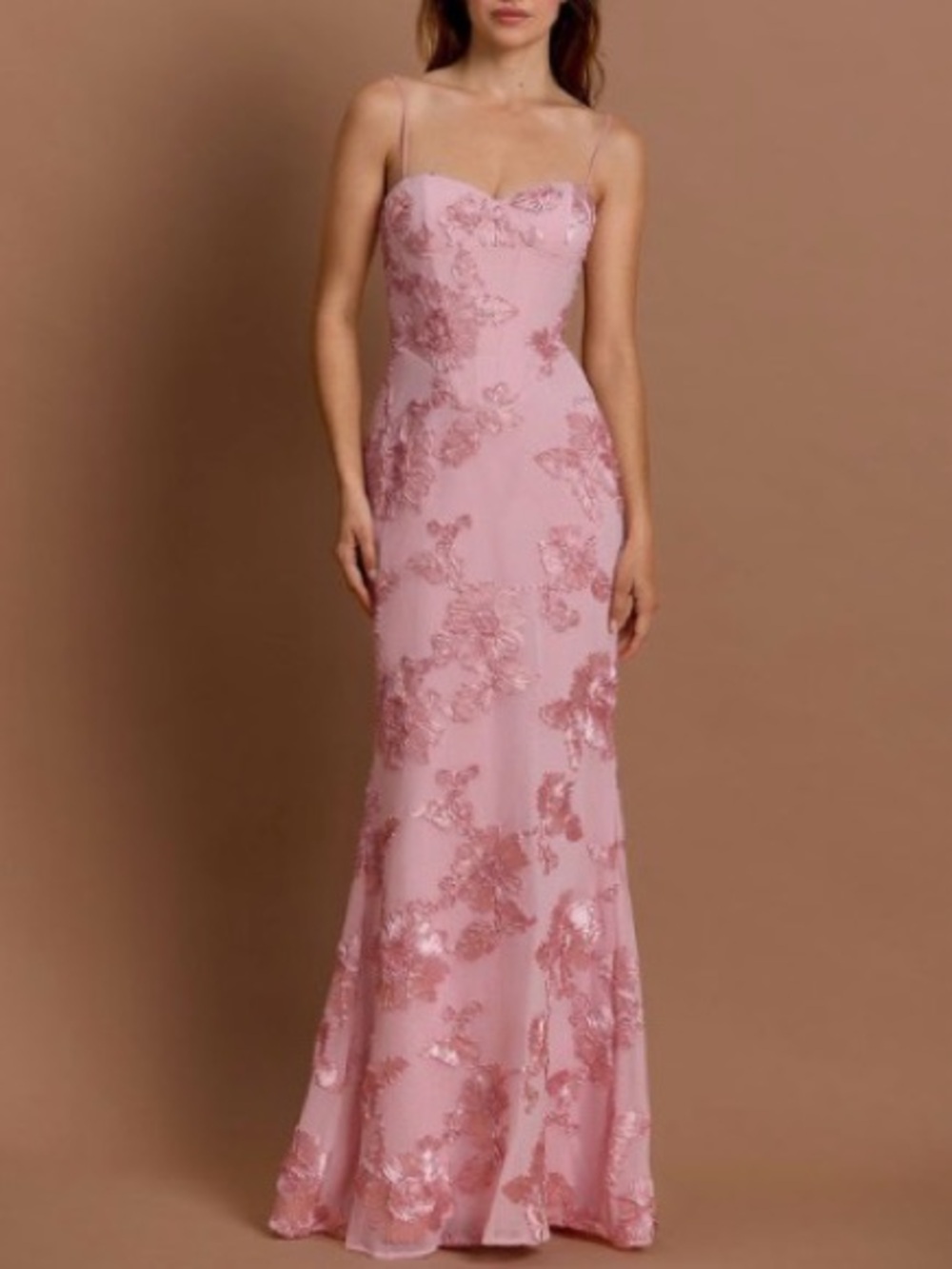 Elegant Blush Pink Embroidered Evening Dress
